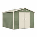Abri de jardin 238 x 191 x 195 cm en acier vert et crème avec portes doubles ventilées