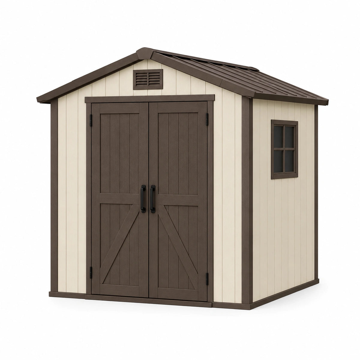 Abri de jardin 190 x 120 x 180 cm en résine beige et marron à double porte ventilé