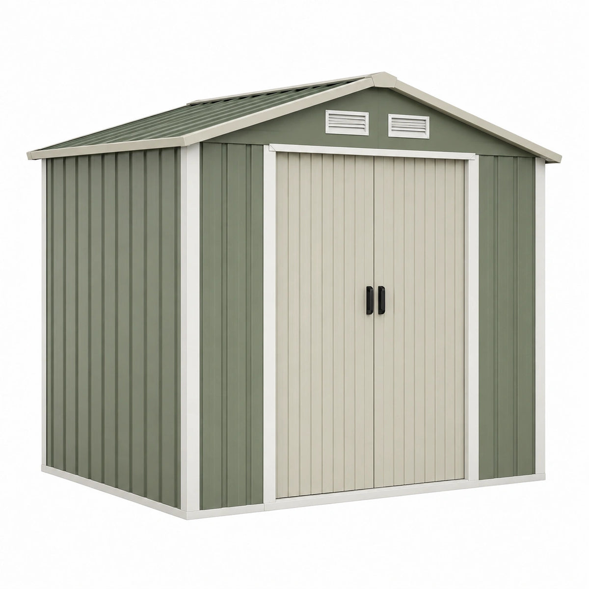 Abri de jardin 191 x 111 x 198 cm en résine vert sauge et beige - double porte ventilé