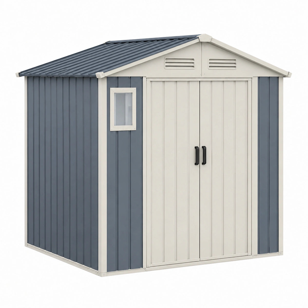 Abri de jardin 213 x 130 x 185 cm en acier gris anthracite et beige avec portes coulissantes ventilé