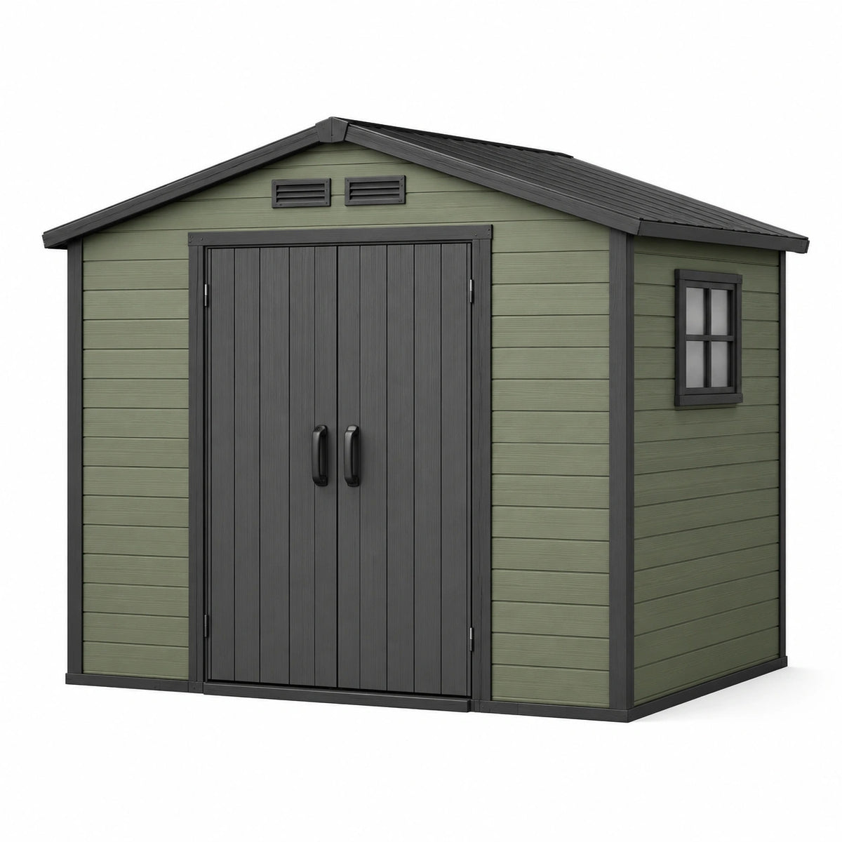Abri de jardin 200 x 160 x 190 cm en résine vert noir avec portes doubles et ventilation