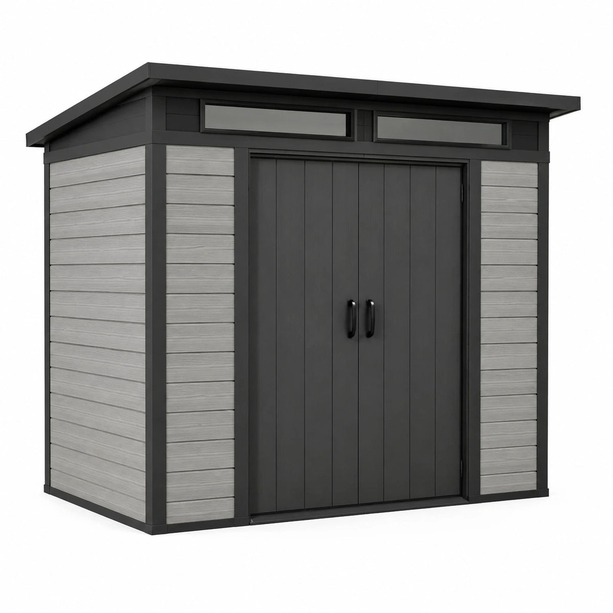 Abri de jardin 180 x 120 x 200 cm en résine gris anthracite à double porte contemporain