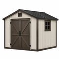 Abri de jardin 213 x 191 x 202 cm en résine beige et brun avec double porte et fenêtre