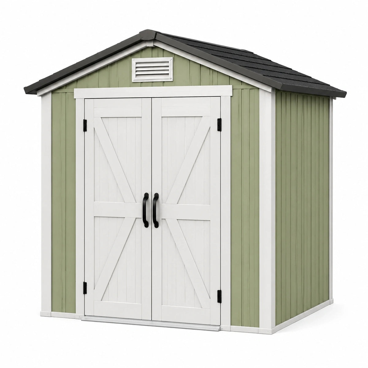 Abri de jardin 180 x 120 x 200 cm en bois vert et blanc à double porte style grange