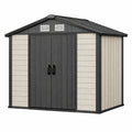 Abri de jardin 226 x 185 x 200 cm en plastique gris et beige avec double porte ventilée