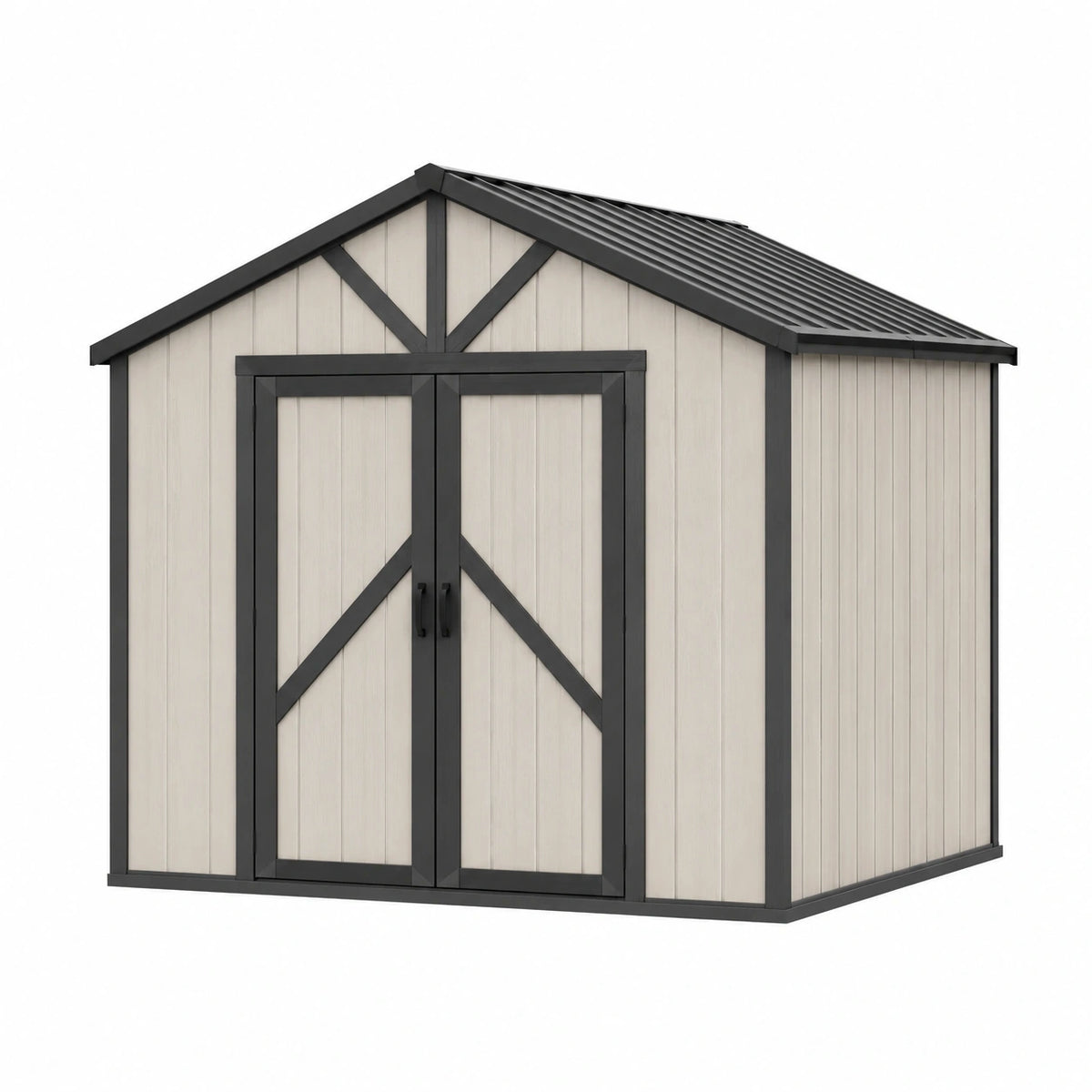 Abri de jardin 195 x 111 x 185 cm en résine beige et noir avec double porte