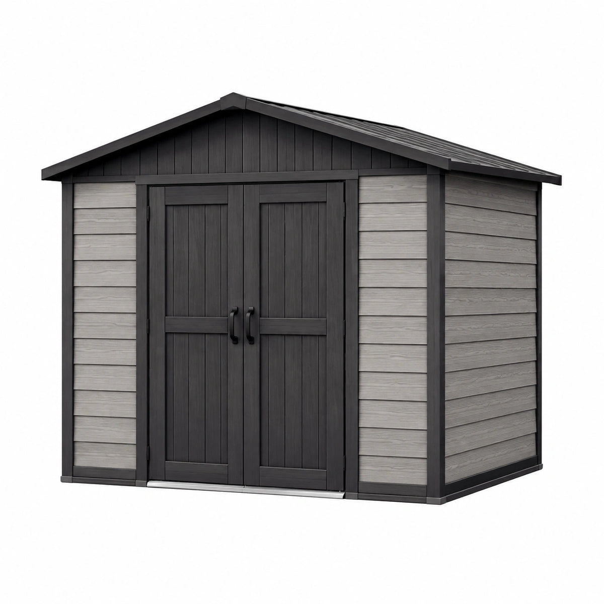 Abri de jardin 210 x 130 x 200 cm en résine gris anthracite à double porte toit incliné