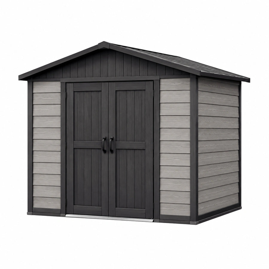 Abri de jardin 210 x 130 x 200 cm en résine gris anthracite à double porte toit incliné