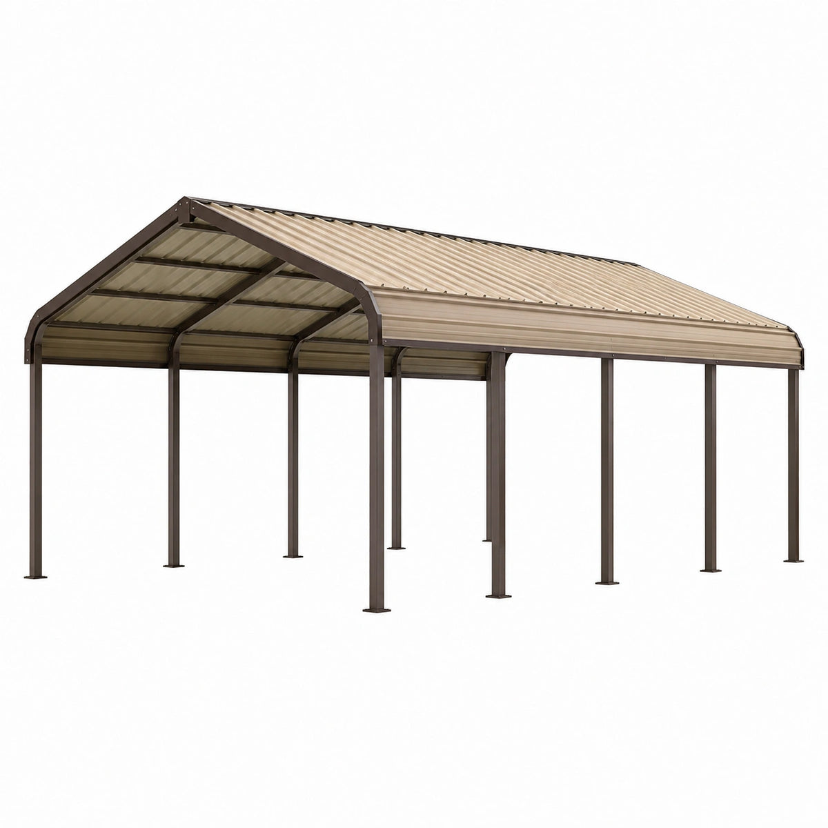Abri voiture 600 x 300 x 270 cm en acier marron et beige avec toit incliné