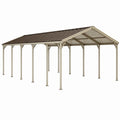 Abri voiture 600 x 300 x 270 cm en métal beige avec toit incliné