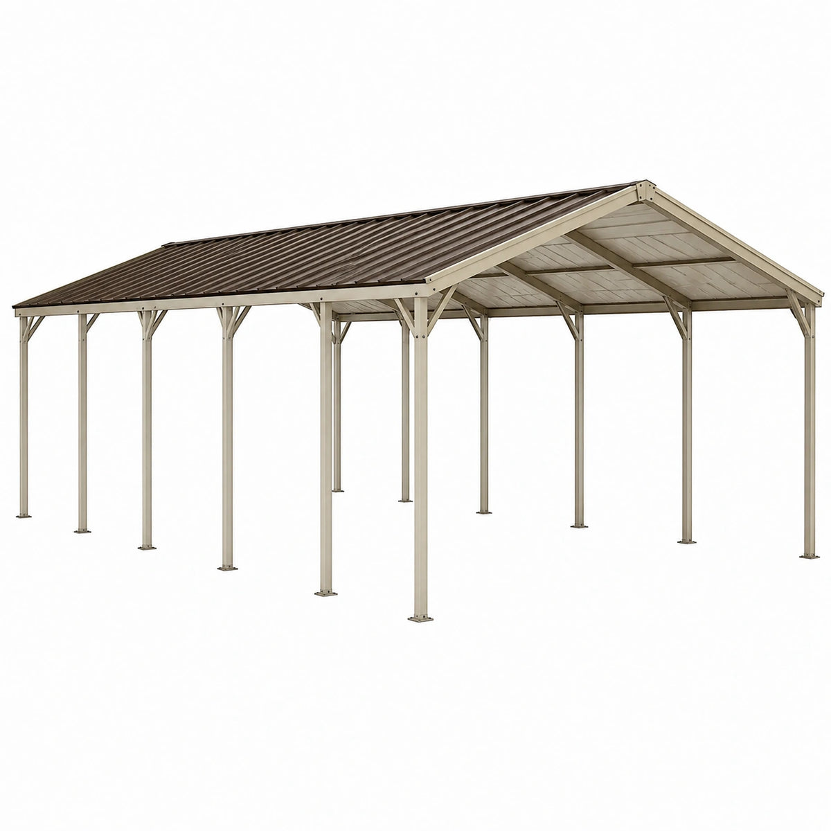 Abri voiture 600 x 300 x 270 cm en métal beige avec toit incliné