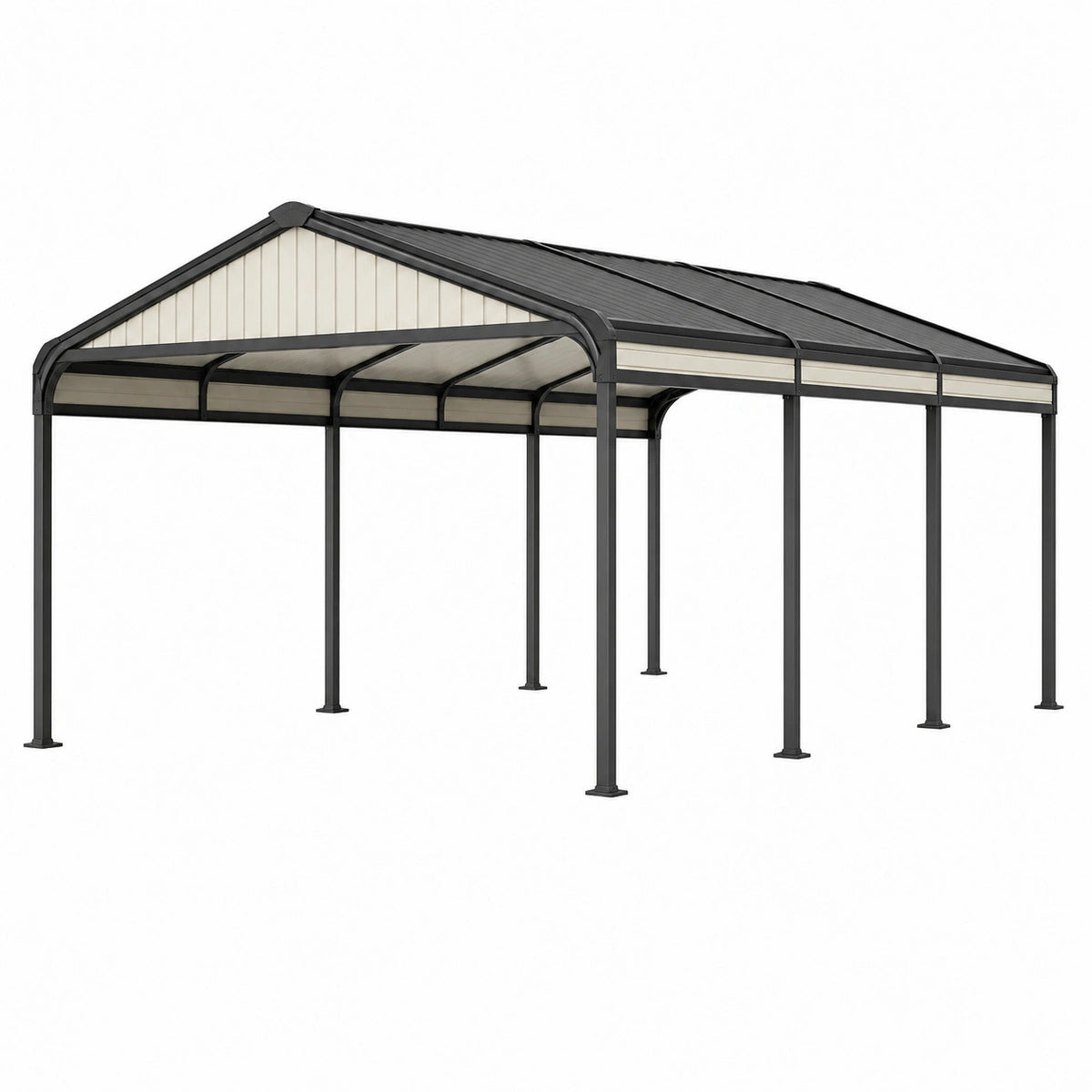 Abri voiture 500 x 300 x 240 cm en acier noir et polycarbonate pour extérieur