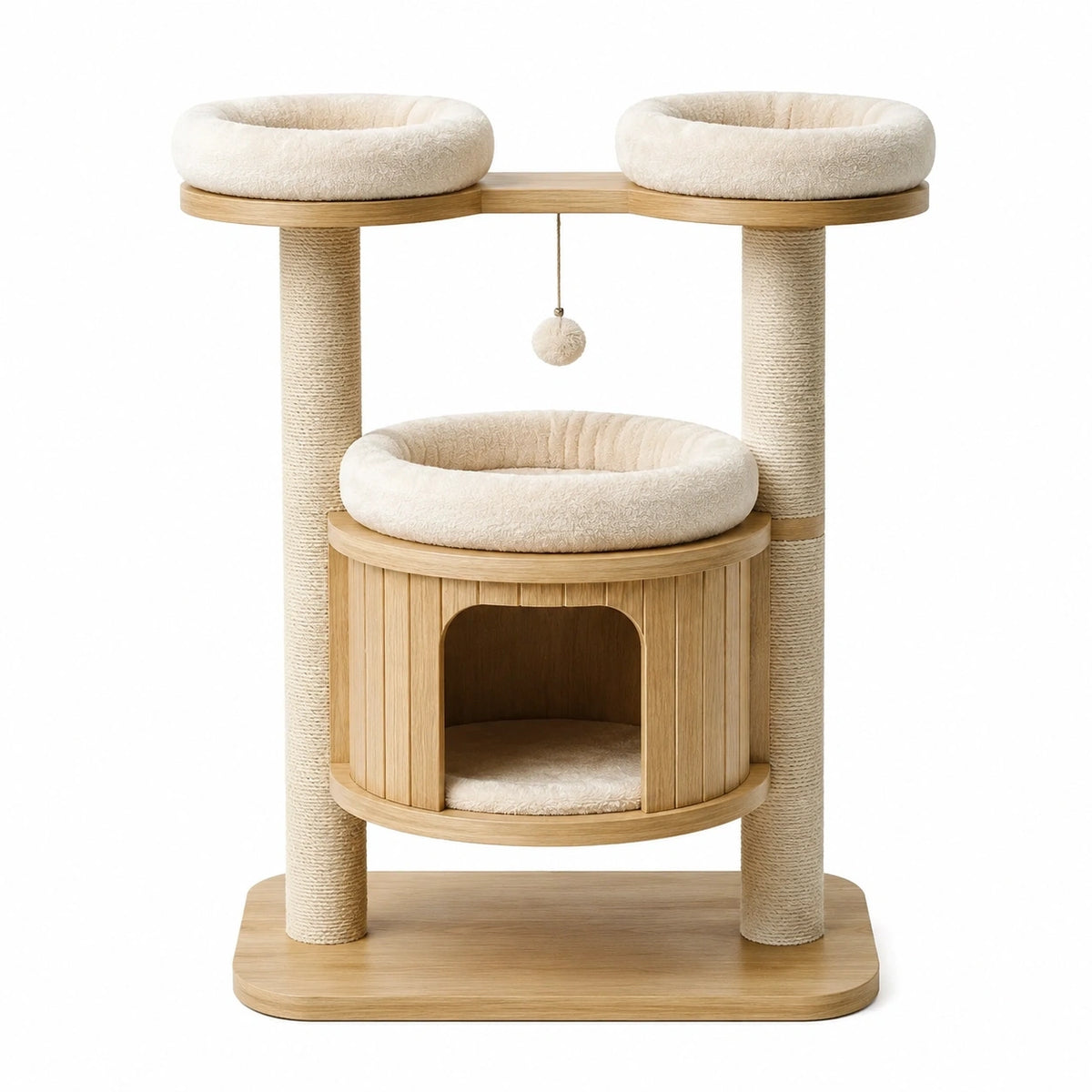 Arbre à chat 60 x 50 x 120 cm en bois beige avec poteaux en sisal et espaces de repos