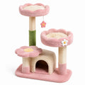 Arbre à chat 60 x 45 x 90 cm en peluche rose et sisal avec niches et plateformes
