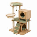 Arbre à chat 60 x 50 x 140 cm en bois beige et vert avec griffoirs et niches