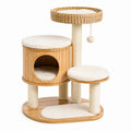 Arbre à chat 60 x 45 x 125 cm en bambou beige avec griffoirs en sisal et niches