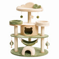 Arbre à chat 80 x 50 x 145 cm en bois beige et vert avec griffoirs plateformes hamac et niches