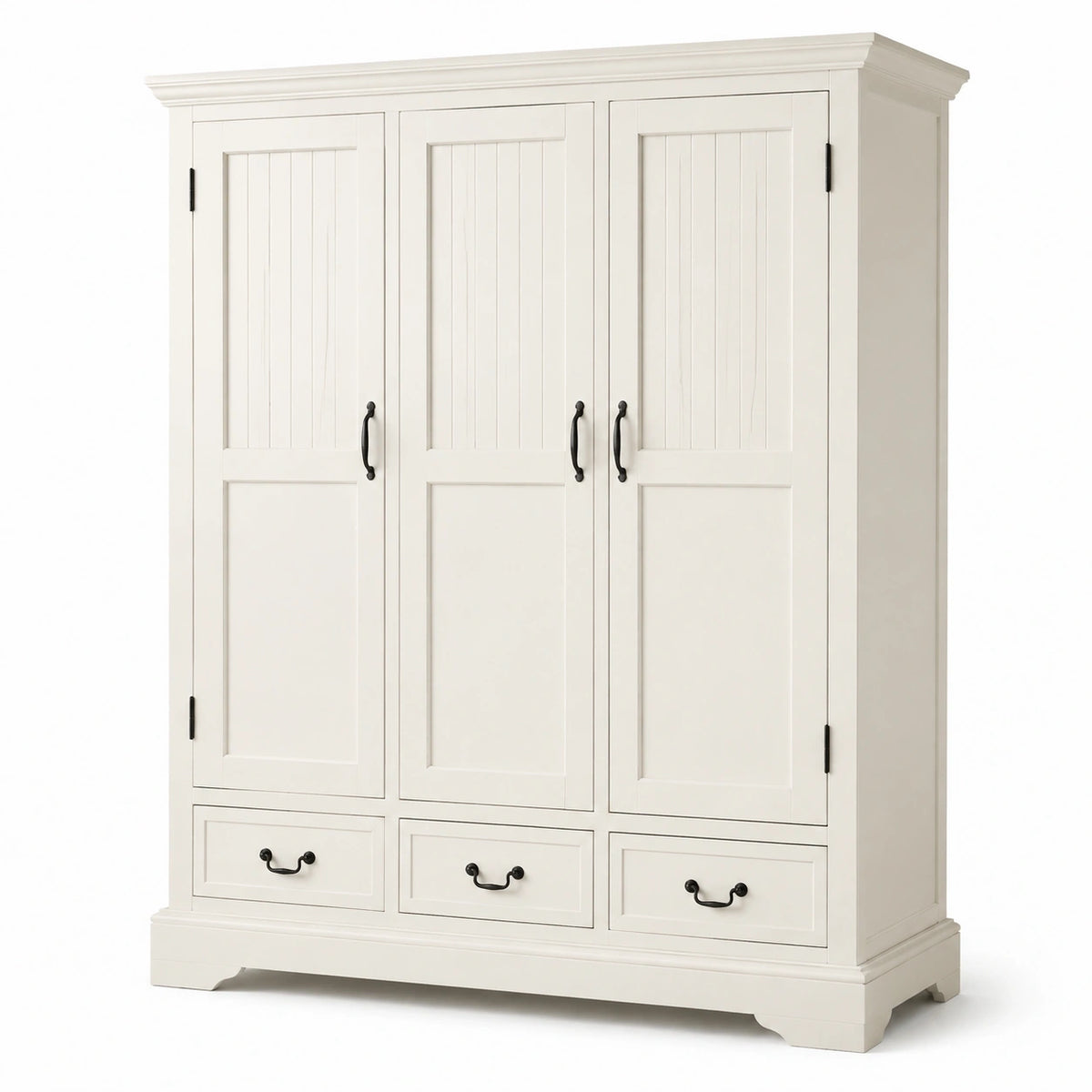 Armoire 3 portes 3 tiroirs 180 x 60 x 200 cm en bois blanc style campagne rangement