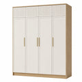 Armoire de rangement 160 x 52 x 200 cm en panneaux de bois blanc et bois naturel à 4 portes style contemporain