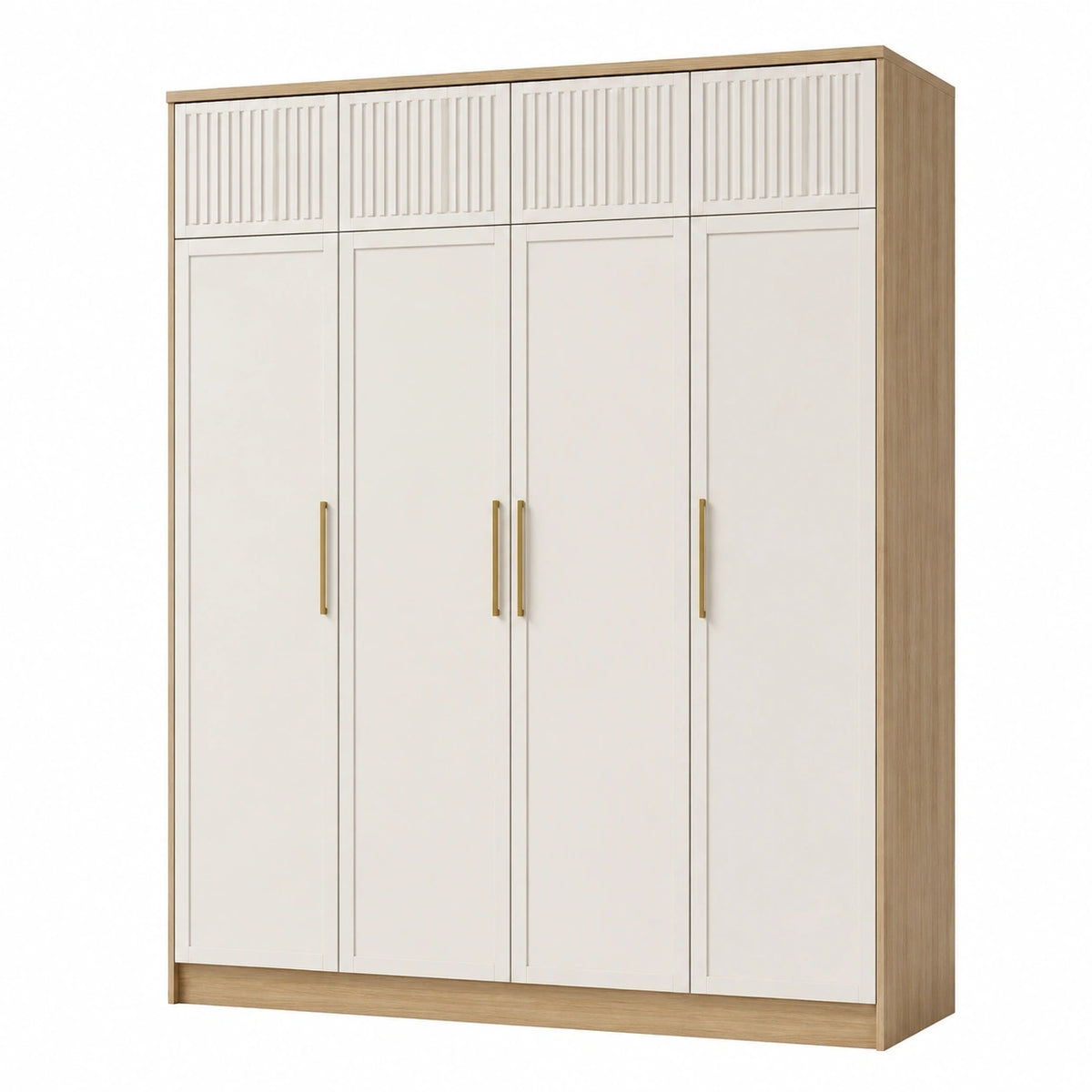 Armoire de rangement 160 x 52 x 200 cm en panneaux de bois blanc et bois naturel à 4 portes style contemporain