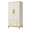 Armoire de rangement 100 x 55 x 190 cm en bois blanc et naturel avec 2 portes et 2 tiroirs