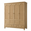 Armoire 200x60x220 cm en bois naturel et rotin tressé à 4 portes et 4 tiroirs