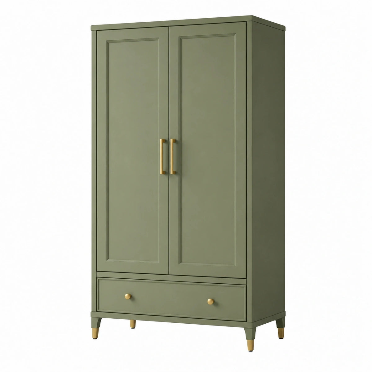 Armoire de rangement 100 x 55 x 190 cm en panneaux de bois vert olive à 2 portes style classique