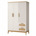 Armoire de rangement 120 x 55 x 190 cm en bois blanc et naturel avec 3 portes 2 tiroirs style scandinave