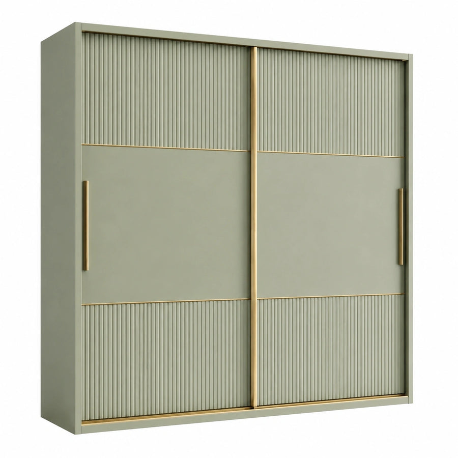 Armoire à portes coulissantes 180 x 60 x 200 cm en panneaux de bois vert sauge style contemporain