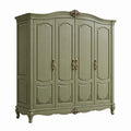 Armoire 4 portes 240 x 60 x 220 cm en bois vert sauge style classique pour rangement chambre