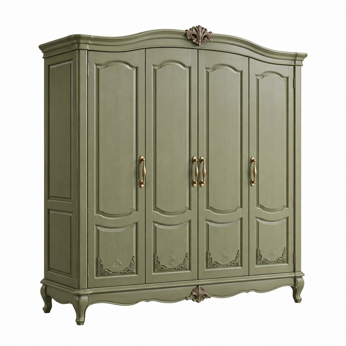 Armoire 4 portes 240 x 60 x 220 cm en bois vert sauge style classique pour rangement chambre