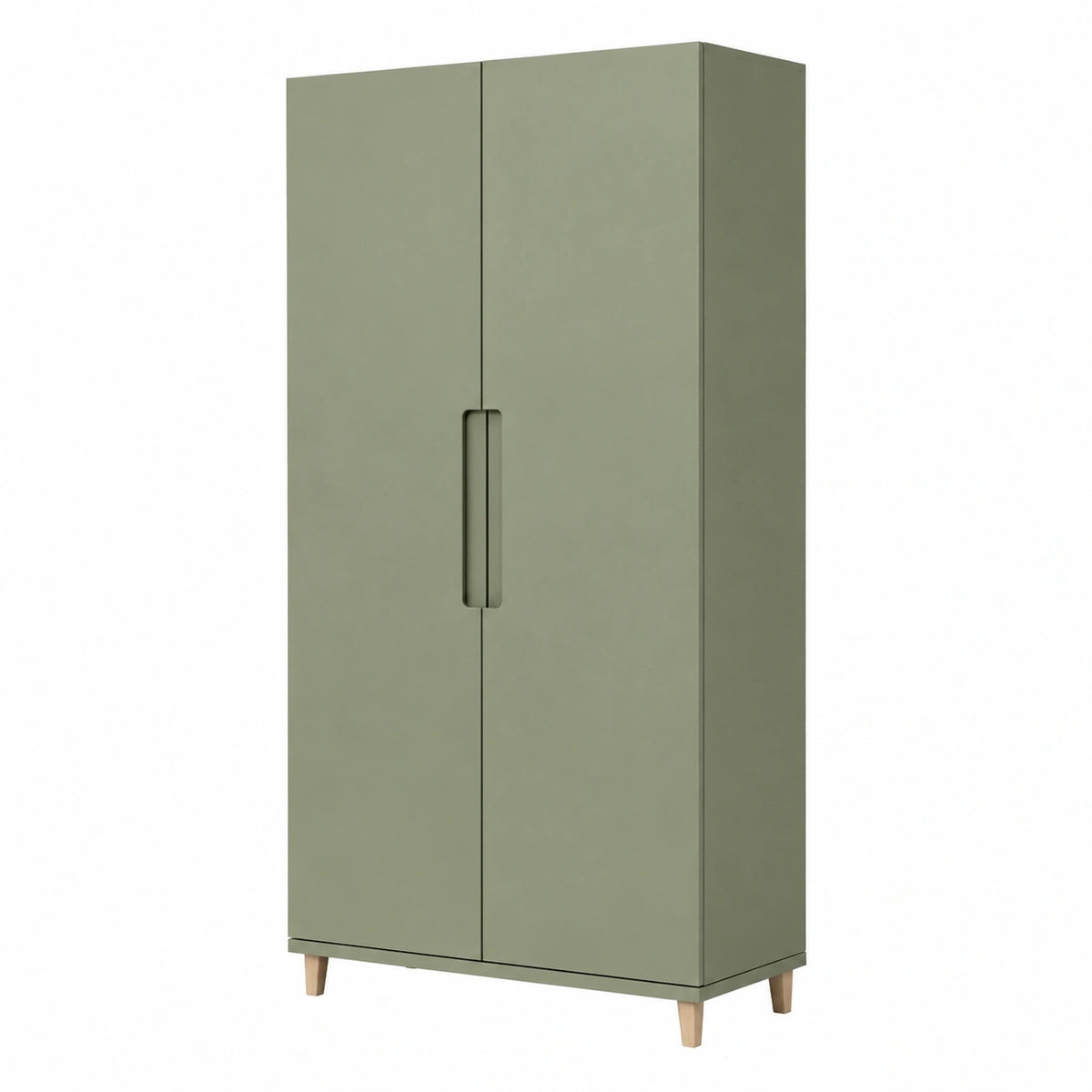 Armoire de rangement 90 x 50 x 180 cm en panneaux de bois vert sauge à 2 portes style contemporain