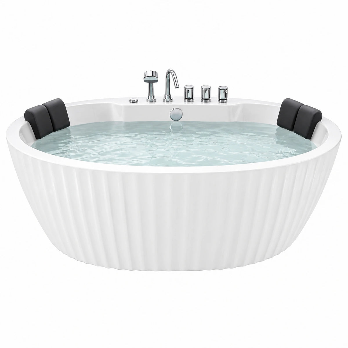 Baignoire îlot ronde 150 cm en acrylique blanche avec robinetterie chromée